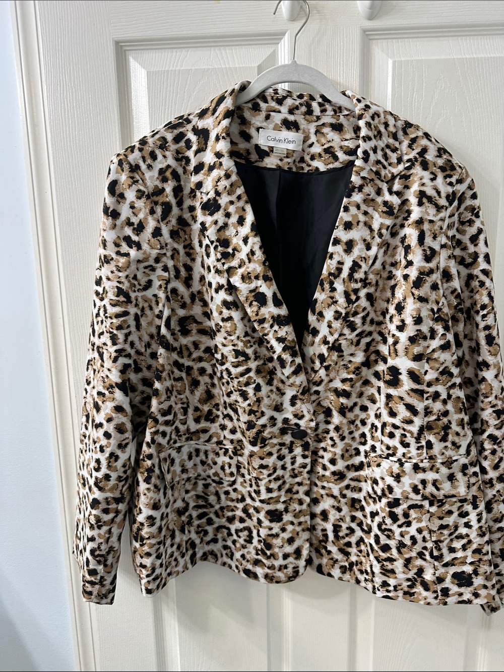 Calvin Klein Leopard Print Blazer Jacket - White, Brown, Black size 24W.